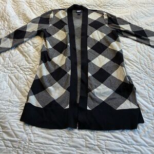 Lands' End Black and Gray Gingham Knit Sweater
